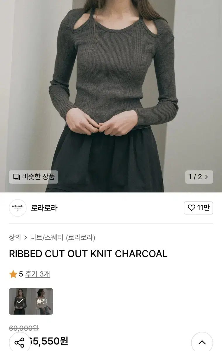 로라로라 RIBBED CUT OUT KNIT CHARCOAL